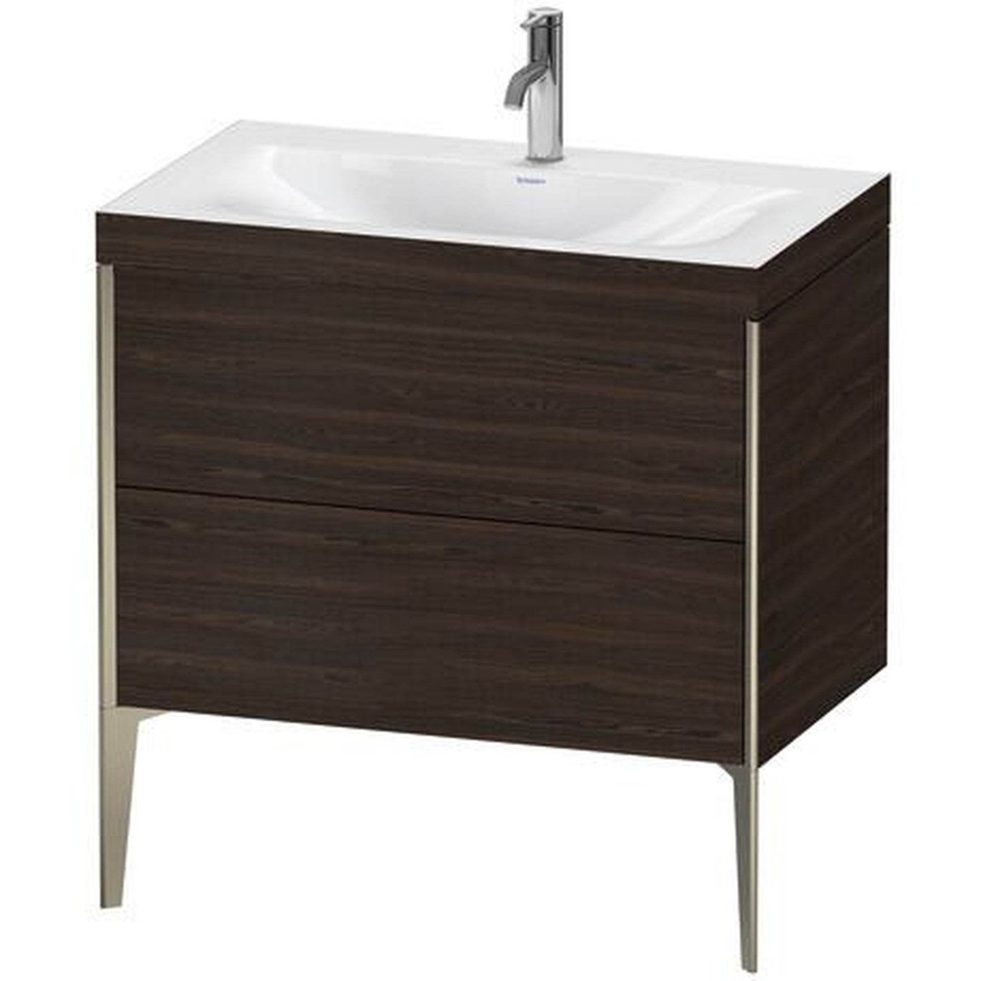 Duravit XViu 31" x 31" x 19" Two Drawer C-Bonded Floorstanding Vanity Kit With One Tap Hole, Walnut Brushed (XV4710OB169C)