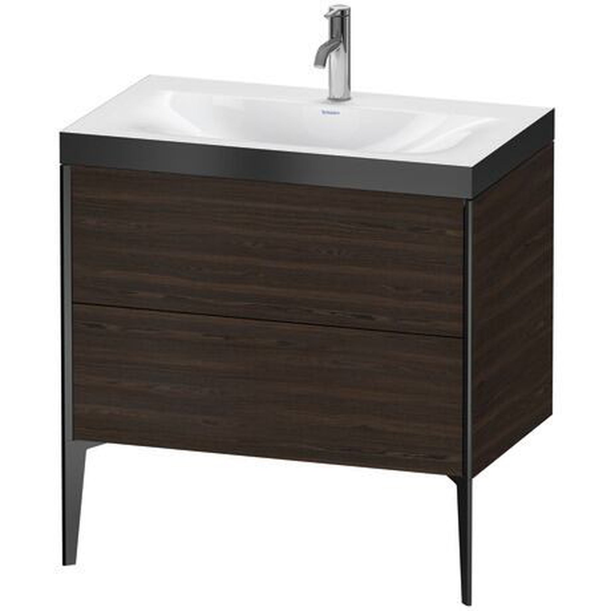 Duravit XViu 31" x 31" x 19" Two Drawer C-Bonded Floorstanding Vanity Kit With One Tap Hole, Walnut Brushed (XV4710OB269P)