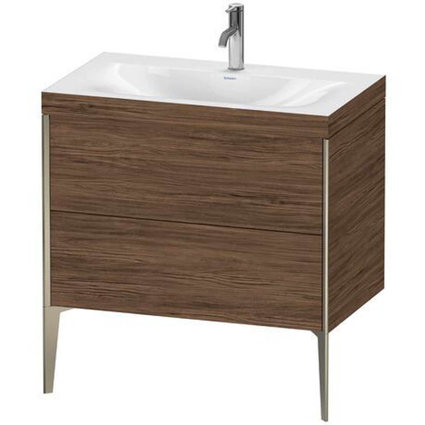 Duravit XViu 31" x 31" x 19" Two Drawer C-Bonded Floorstanding Vanity Kit With One Tap Hole, Walnut Dark (XV4710OB121C)