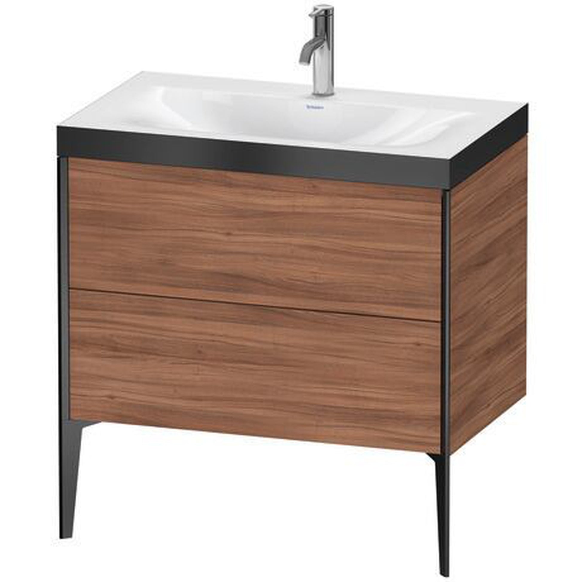 Duravit XViu 31" x 31" x 19" Two Drawer C-Bonded Floorstanding Vanity Kit With One Tap Hole, Walnut (XV4710OB279P)