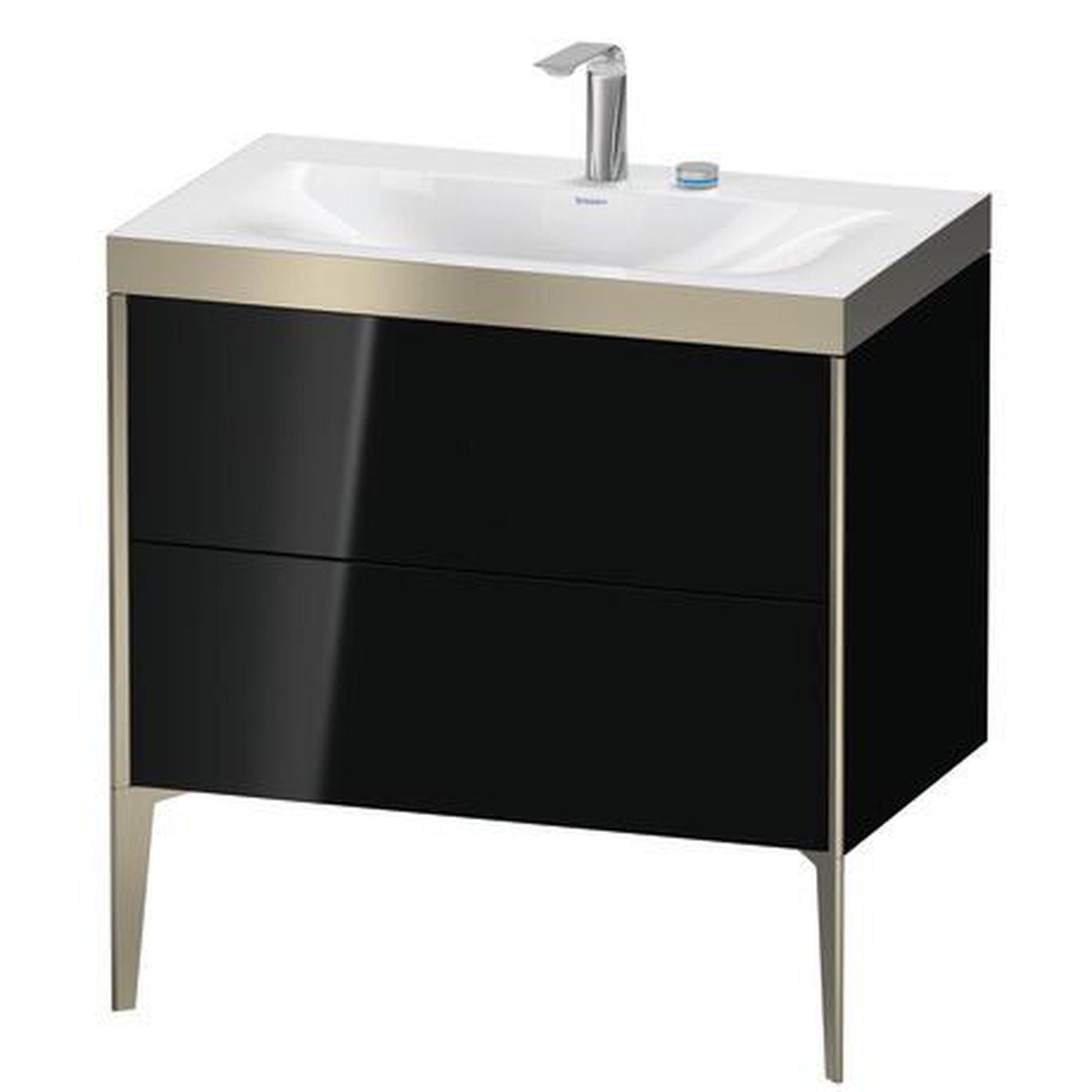 Duravit XViu 31" x 31" x 19" Two Drawer C-Bonded Floorstanding Vanity Kit With Two Tap Holes, Black (XV4710EB140P)