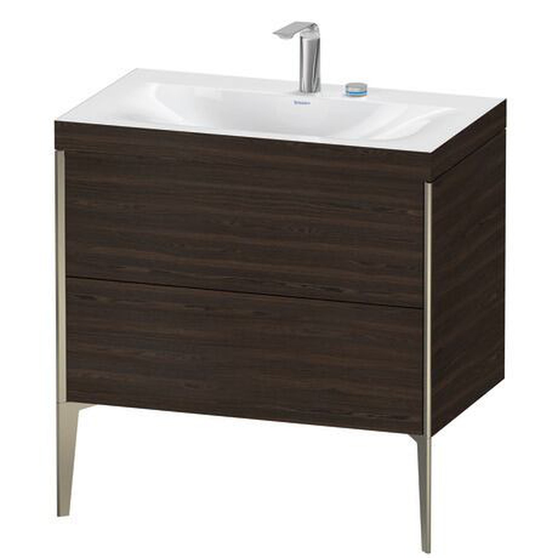 Duravit XViu 31" x 31" x 19" Two Drawer C-Bonded Floorstanding Vanity Kit With Two Tap Holes, Walnut Brushed (XV4710EB169C)