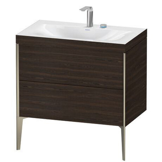 Duravit XViu 31" x 31" x 19" Two Drawer C-Bonded Floorstanding Vanity Kit With Two Tap Holes, Walnut Brushed (XV4710EB169C)