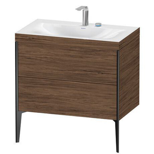 Duravit XViu 31" x 31" x 19" Two Drawer C-Bonded Floorstanding Vanity Kit With Two Tap Holes, Walnut Dark (XV4710EB221C)