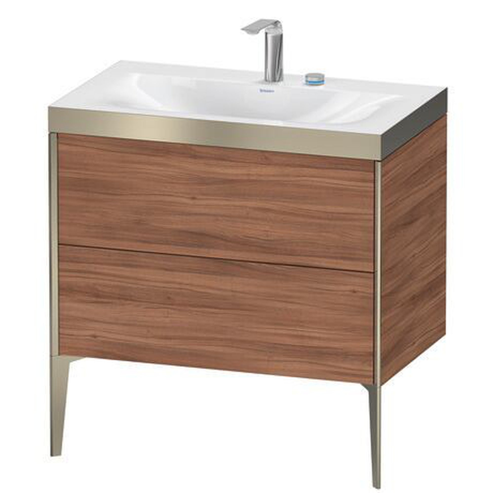 Duravit XViu 31" x 31" x 19" Two Drawer C-Bonded Floorstanding Vanity Kit With Two Tap Holes, Walnut (XV4710EB179P)