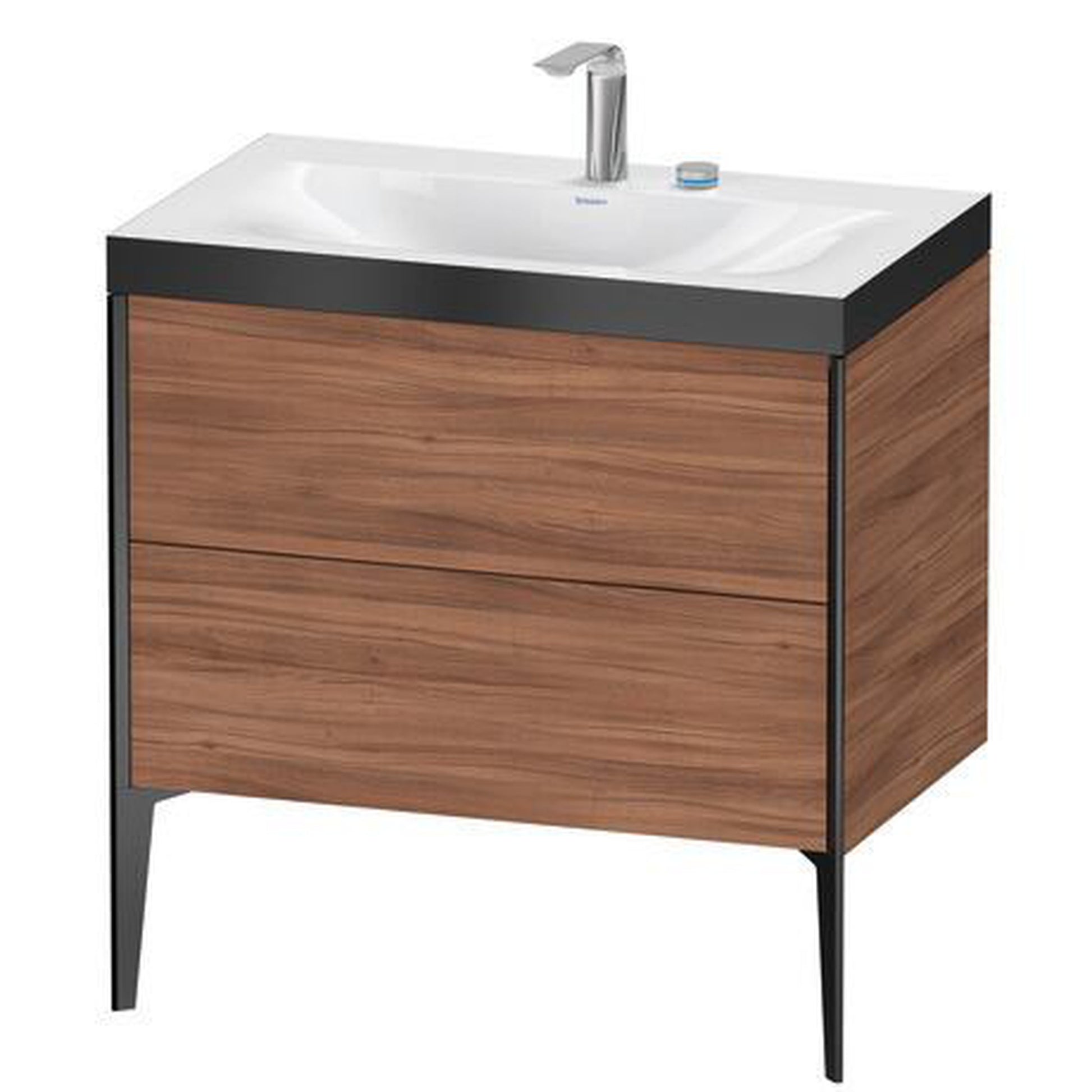 Duravit XViu 31" x 31" x 19" Two Drawer C-Bonded Floorstanding Vanity Kit With Two Tap Holes, Walnut (XV4710EB279P)