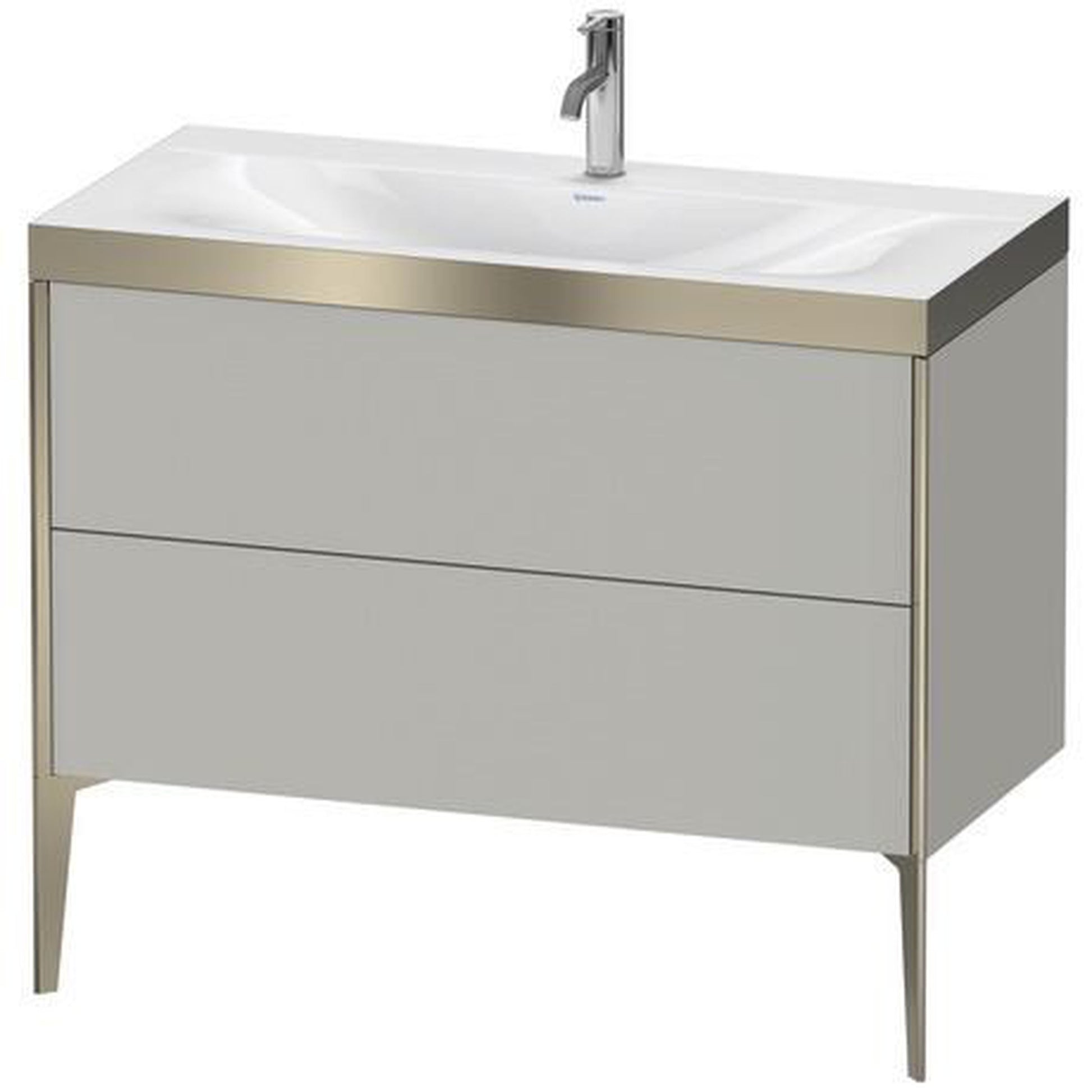 Duravit XViu 39" x 39" x 19" Two Drawer C-Bonded Floorstanding Vanity Kit With One Tap Hole, Concrete Gray (XV4711OB107P)