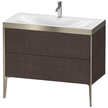 Duravit XViu 39" x 39" x 19" Two Drawer C-Bonded Floorstanding Vanity Kit With One Tap Hole, Dark Brushed Oak (XV4711OB172P)