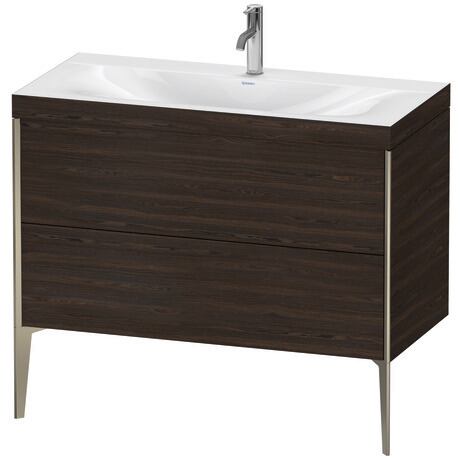 Duravit XViu 39" x 39" x 19" Two Drawer C-Bonded Floorstanding Vanity Kit With One Tap Hole, Walnut Brushed (XV4711OB169C)