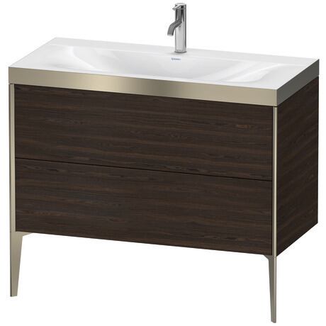 Duravit XViu 39" x 39" x 19" Two Drawer C-Bonded Floorstanding Vanity Kit With One Tap Hole, Walnut Brushed (XV4711OB169P)