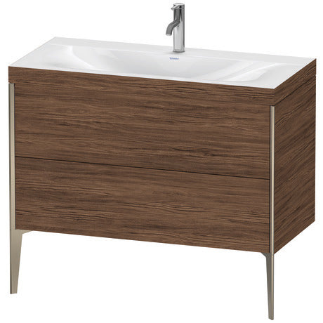 Duravit XViu 39" x 39" x 19" Two Drawer C-Bonded Floorstanding Vanity Kit With One Tap Hole, Walnut Dark (XV4711OB121C)