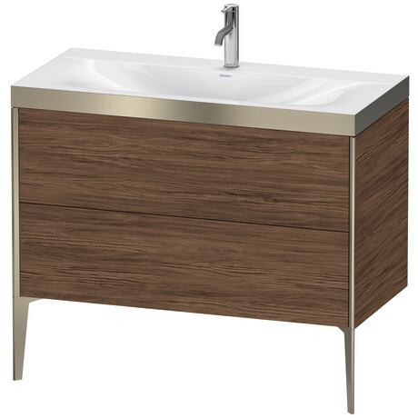 Duravit XViu 39" x 39" x 19" Two Drawer C-Bonded Floorstanding Vanity Kit With One Tap Hole, Walnut Dark (XV4711OB121P)