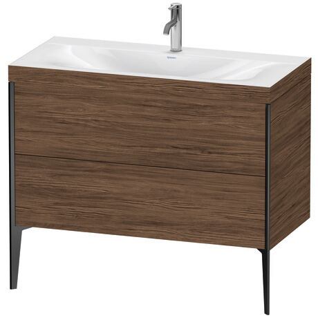 Duravit XViu 39" x 39" x 19" Two Drawer C-Bonded Floorstanding Vanity Kit With One Tap Hole, Walnut Dark (XV4711OB221C)