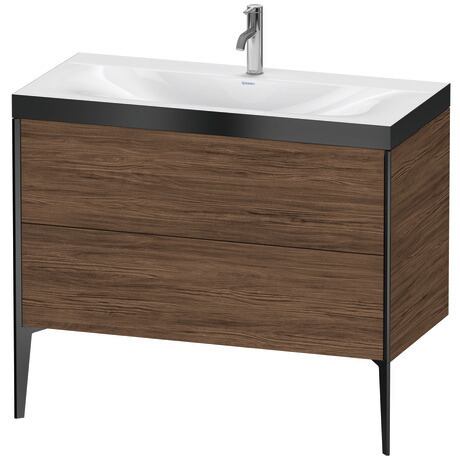 Duravit XViu 39" x 39" x 19" Two Drawer C-Bonded Floorstanding Vanity Kit With One Tap Hole, Walnut Dark (XV4711OB221P)