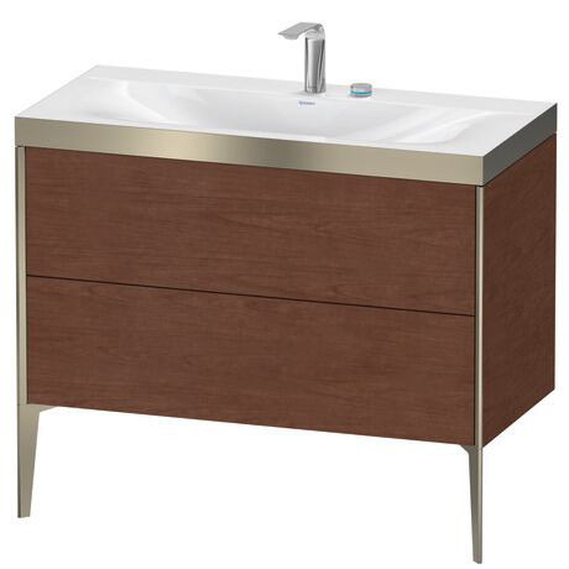Duravit XViu 39" x 39" x 19" Two Drawer C-Bonded Floorstanding Vanity Kit With Two Tap Holes, American Walnut (XV4711EB113P)