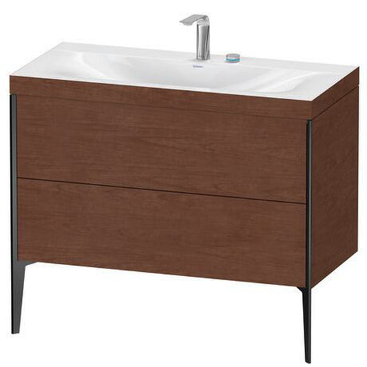 Duravit XViu 39" x 39" x 19" Two Drawer C-Bonded Floorstanding Vanity Kit With Two Tap Holes, American Walnut (XV4711EB213C)