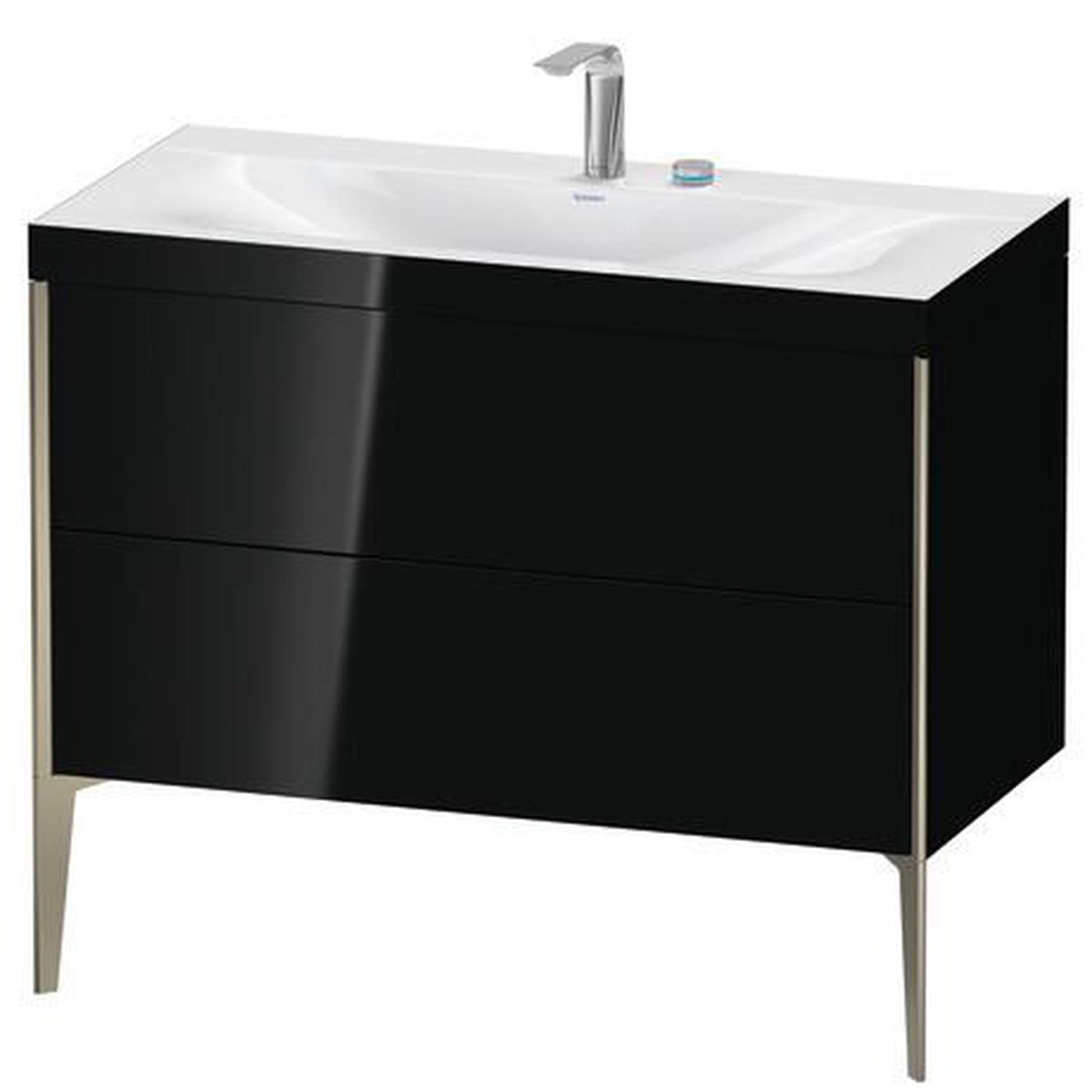 Duravit XViu 39" x 39" x 19" Two Drawer C-Bonded Floorstanding Vanity Kit With Two Tap Holes, Black (XV4711EB140C)
