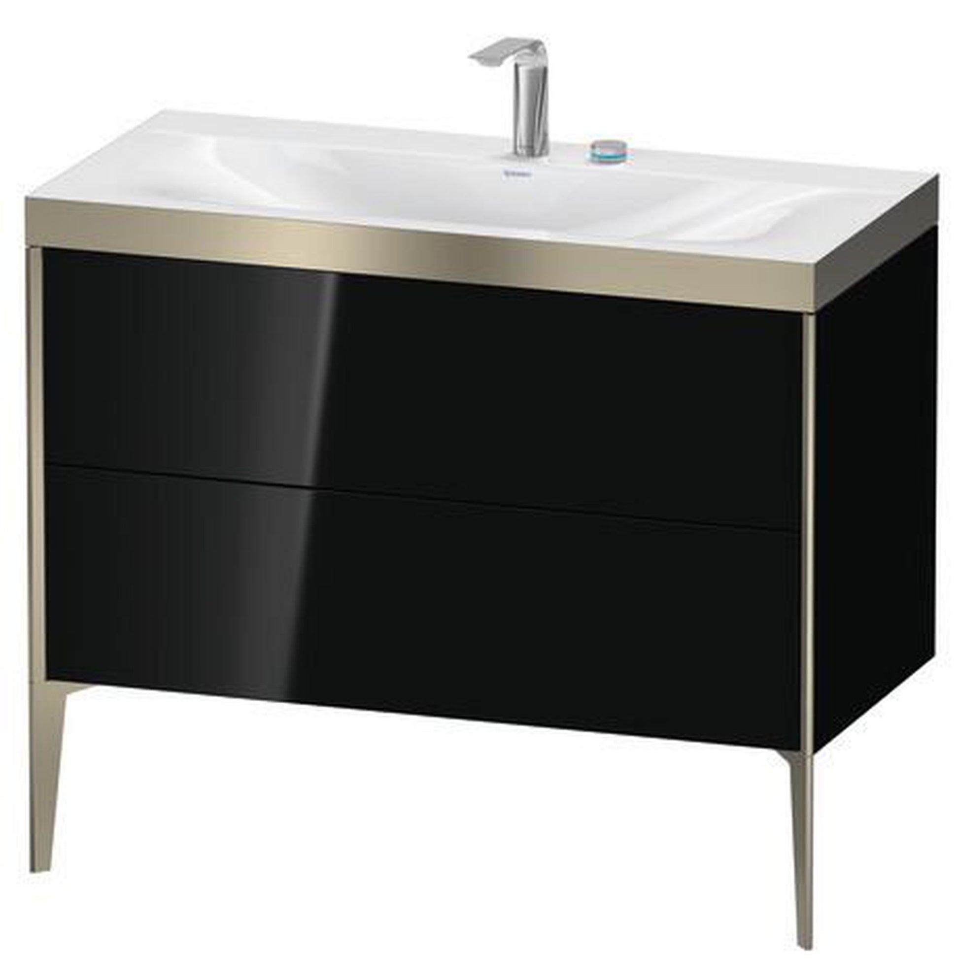 Duravit XViu 39" x 39" x 19" Two Drawer C-Bonded Floorstanding Vanity Kit With Two Tap Holes, Black (XV4711EB140P)