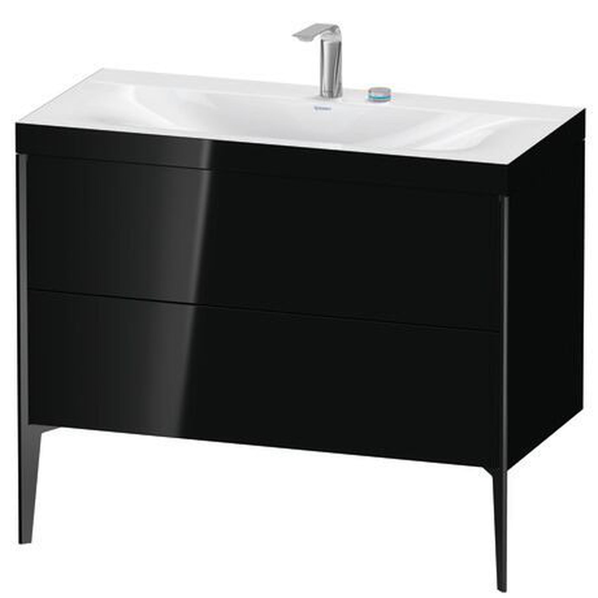 Duravit XViu 39" x 39" x 19" Two Drawer C-Bonded Floorstanding Vanity Kit With Two Tap Holes, Black (XV4711EB240C)