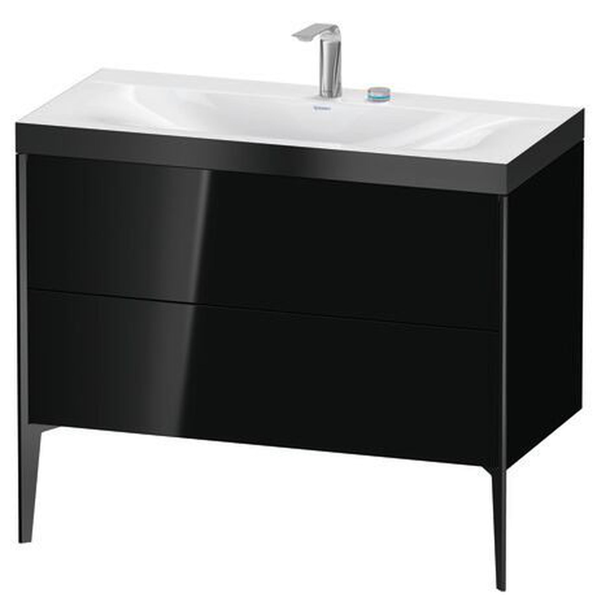 Duravit XViu 39" x 39" x 19" Two Drawer C-Bonded Floorstanding Vanity Kit With Two Tap Holes, Black (XV4711EB240P)