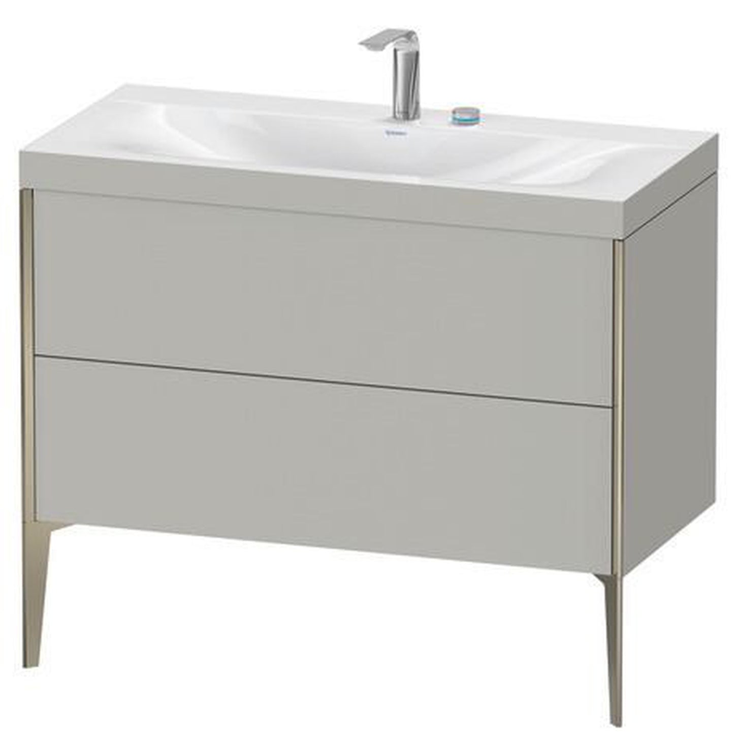 Duravit XViu 39" x 39" x 19" Two Drawer C-Bonded Floorstanding Vanity Kit With Two Tap Holes, Concrete Gray (XV4711EB107C)