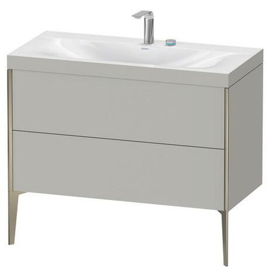 Duravit XViu 39" x 39" x 19" Two Drawer C-Bonded Floorstanding Vanity Kit With Two Tap Holes, Concrete Gray (XV4711EB107C)
