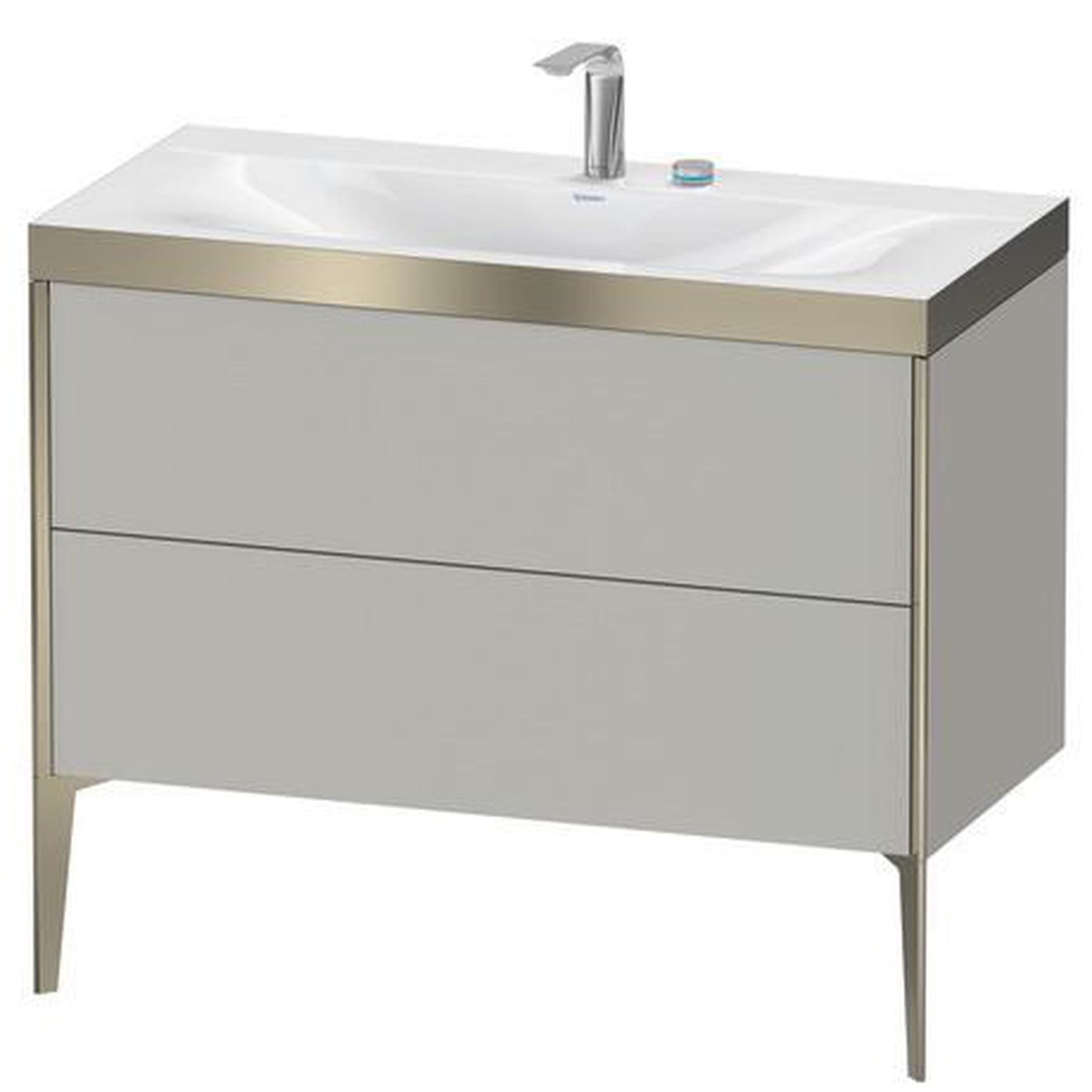 Duravit XViu 39" x 39" x 19" Two Drawer C-Bonded Floorstanding Vanity Kit With Two Tap Holes, Concrete Gray (XV4711EB107P)