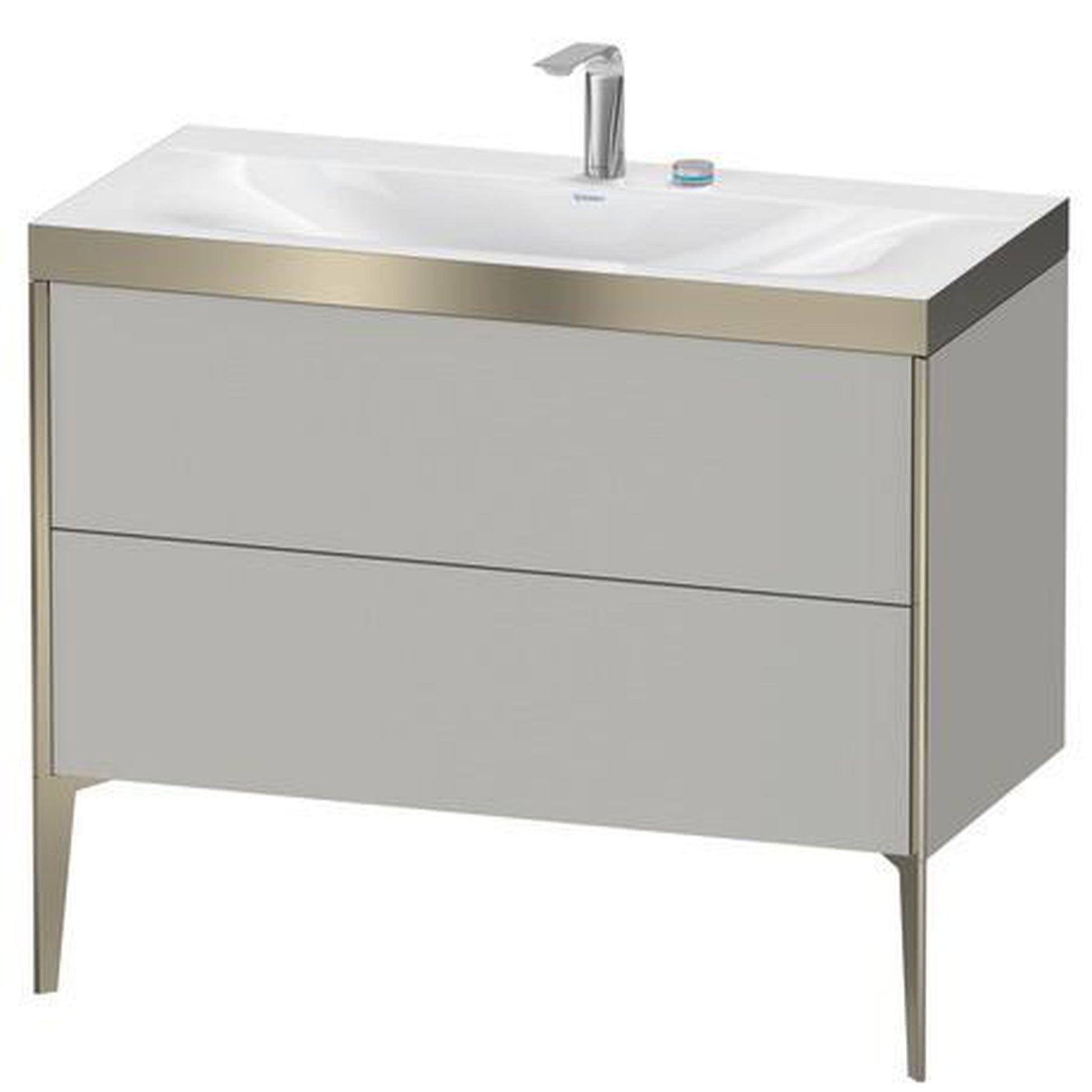 Duravit XViu 39" x 39" x 19" Two Drawer C-Bonded Floorstanding Vanity Kit With Two Tap Holes, Concrete Gray (XV4711EB107P)