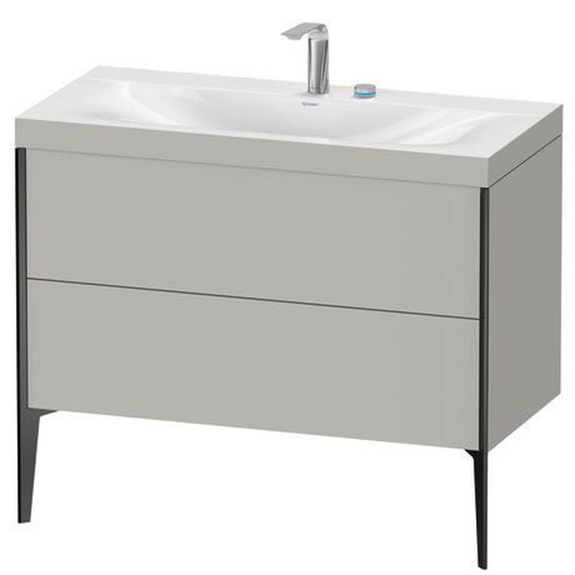 Duravit XViu 39" x 39" x 19" Two Drawer C-Bonded Floorstanding Vanity Kit With Two Tap Holes, Concrete Gray (XV4711EB207C)