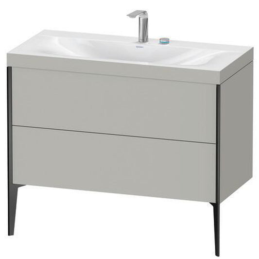 Duravit XViu 39" x 39" x 19" Two Drawer C-Bonded Floorstanding Vanity Kit With Two Tap Holes, Concrete Gray (XV4711EB207C)