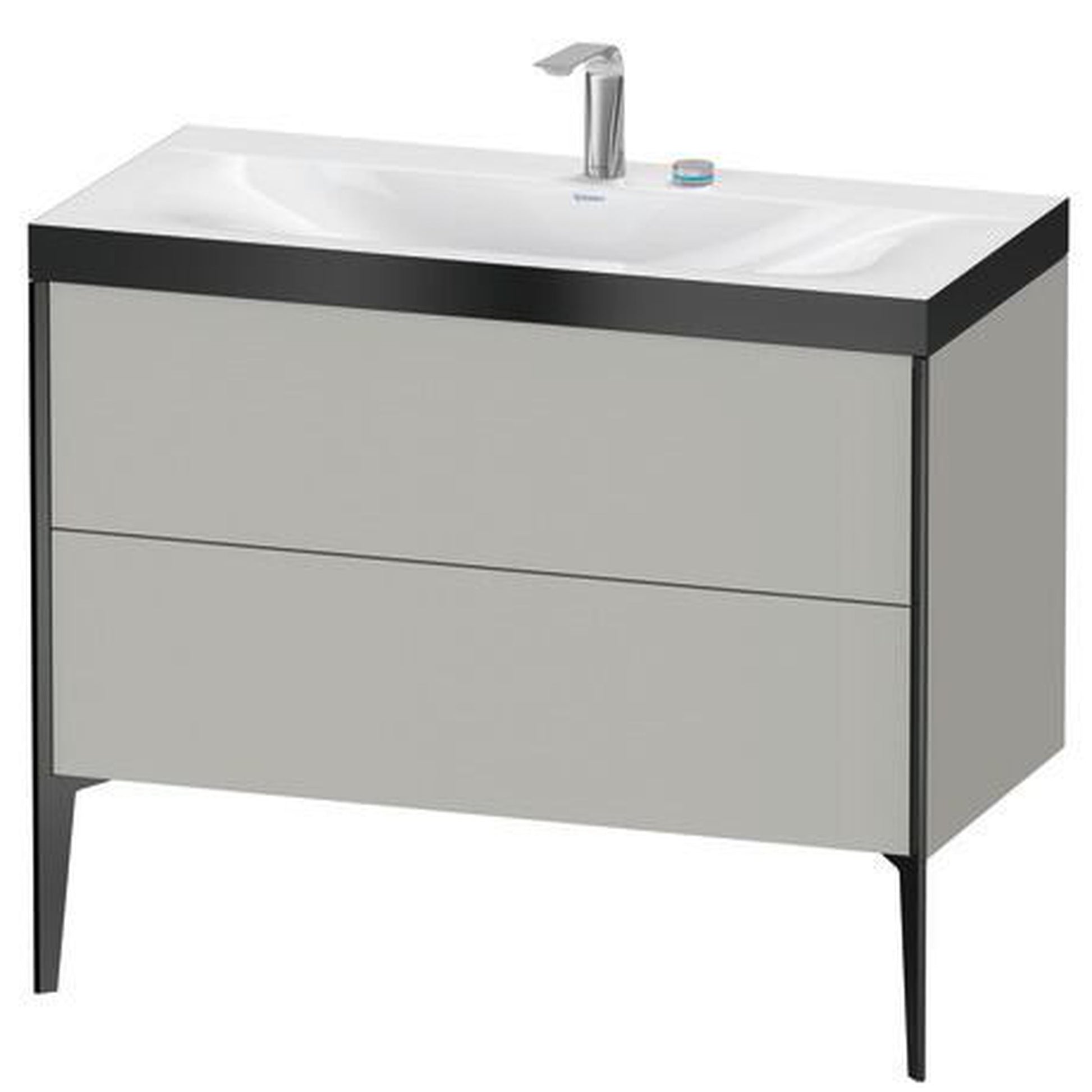 Duravit XViu 39" x 39" x 19" Two Drawer C-Bonded Floorstanding Vanity Kit With Two Tap Holes, Concrete Gray (XV4711EB207P)