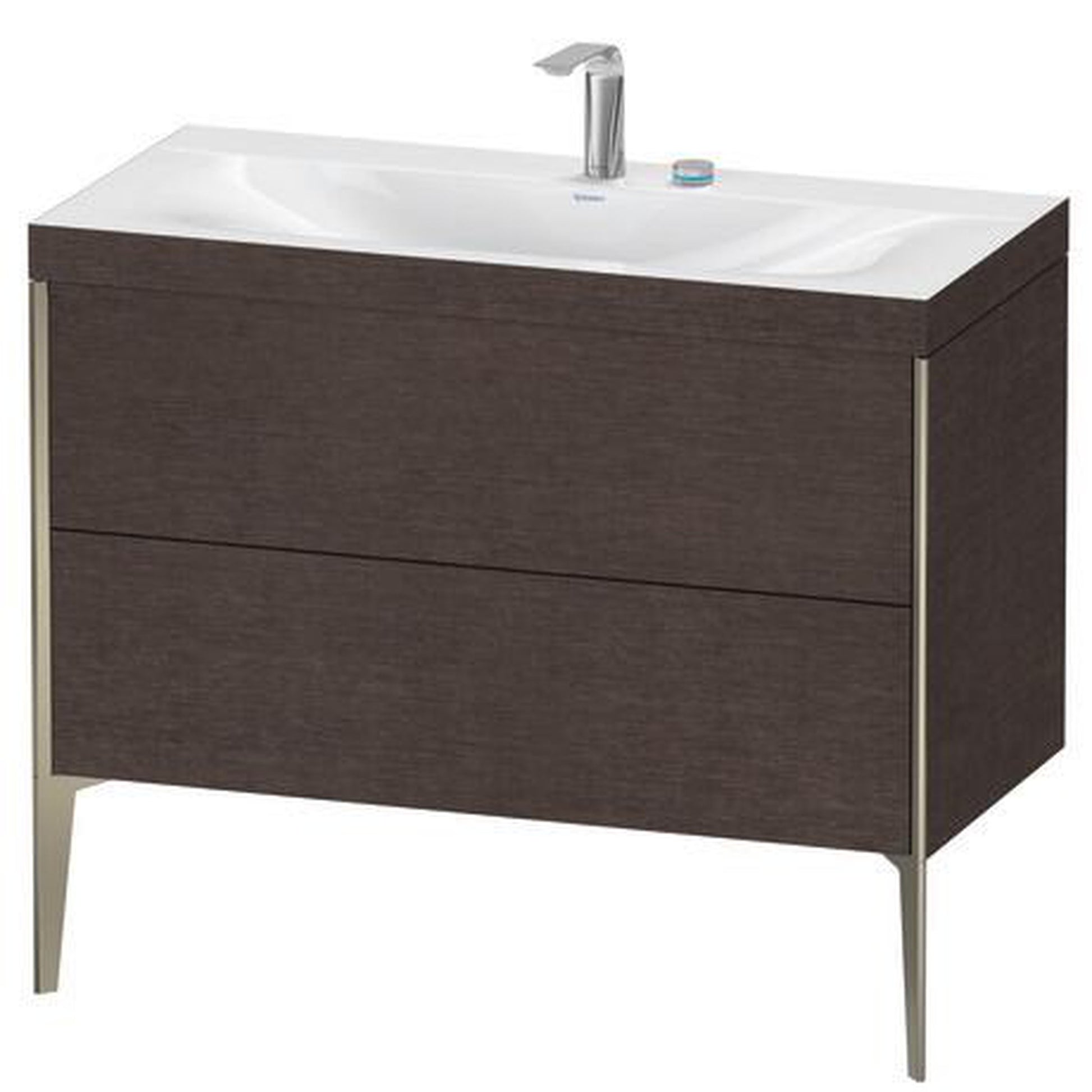 Duravit XViu 39" x 39" x 19" Two Drawer C-Bonded Floorstanding Vanity Kit With Two Tap Holes, Dark Brushed Oak (XV4711EB172C)