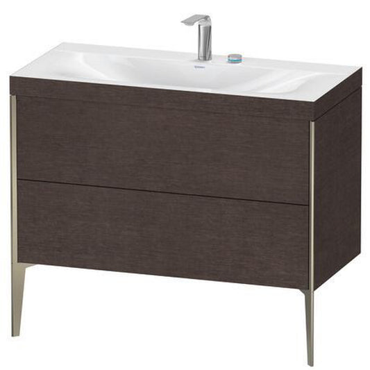 Duravit XViu 39" x 39" x 19" Two Drawer C-Bonded Floorstanding Vanity Kit With Two Tap Holes, Dark Brushed Oak (XV4711EB172C)