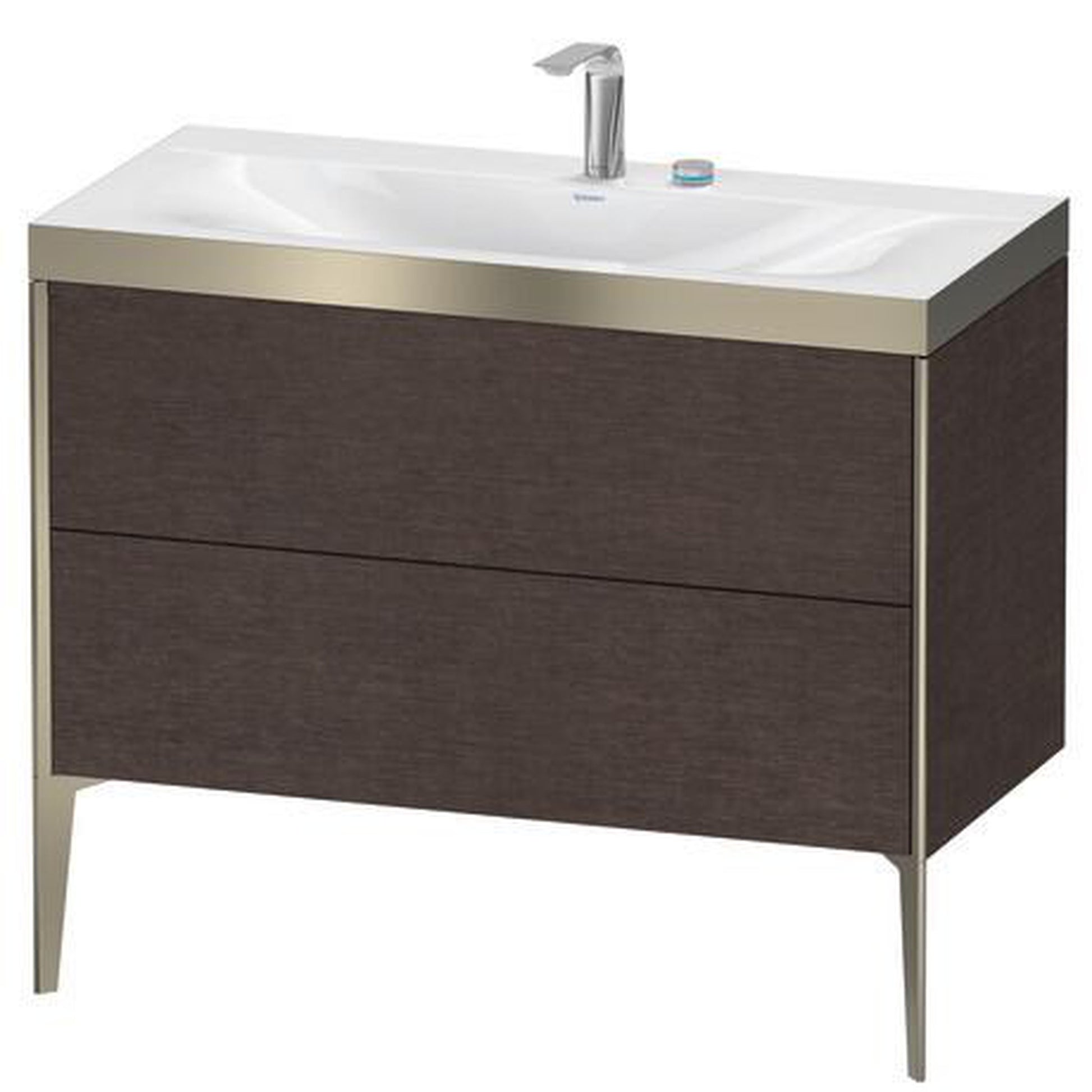 Duravit XViu 39" x 39" x 19" Two Drawer C-Bonded Floorstanding Vanity Kit With Two Tap Holes, Dark Brushed Oak (XV4711EB172P)