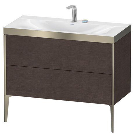 Duravit XViu 39" x 39" x 19" Two Drawer C-Bonded Floorstanding Vanity Kit With Two Tap Holes, Dark Brushed Oak (XV4711EB172P)