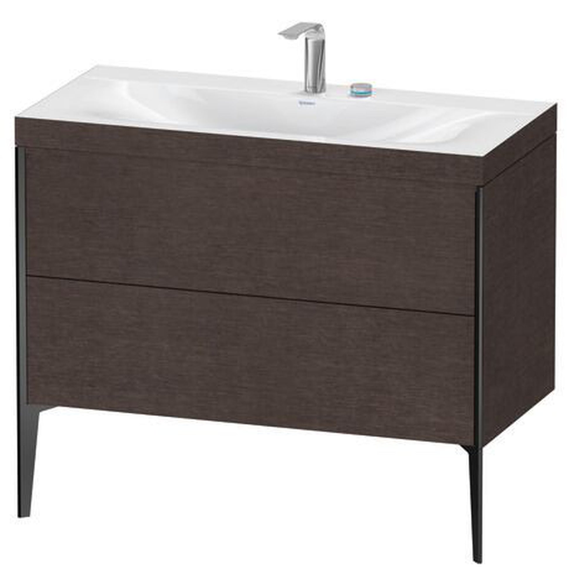 Duravit XViu 39" x 39" x 19" Two Drawer C-Bonded Floorstanding Vanity Kit With Two Tap Holes, Dark Brushed Oak (XV4711EB272C)