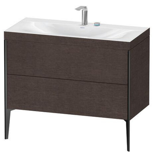 Duravit XViu 39" x 39" x 19" Two Drawer C-Bonded Floorstanding Vanity Kit With Two Tap Holes, Dark Brushed Oak (XV4711EB272C)