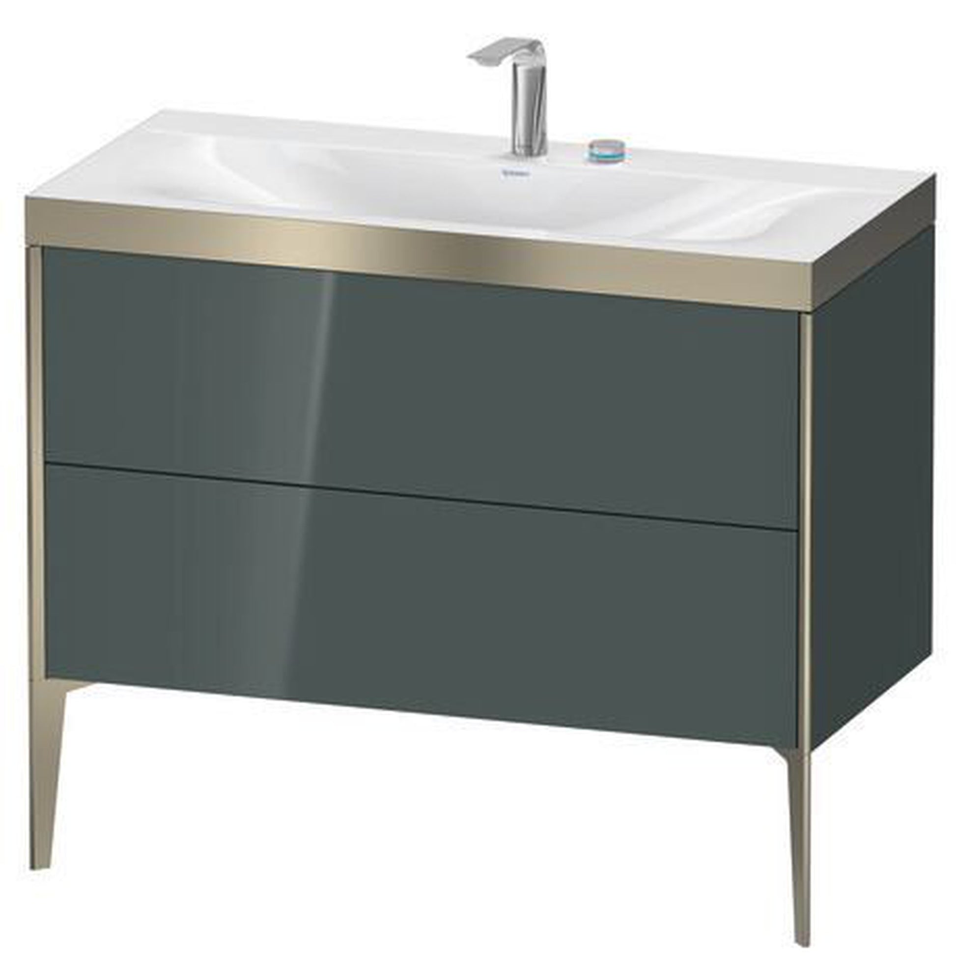 Duravit XViu 39" x 39" x 19" Two Drawer C-Bonded Floorstanding Vanity Kit With Two Tap Holes, Dolomite Gray (XV4711EB138P)