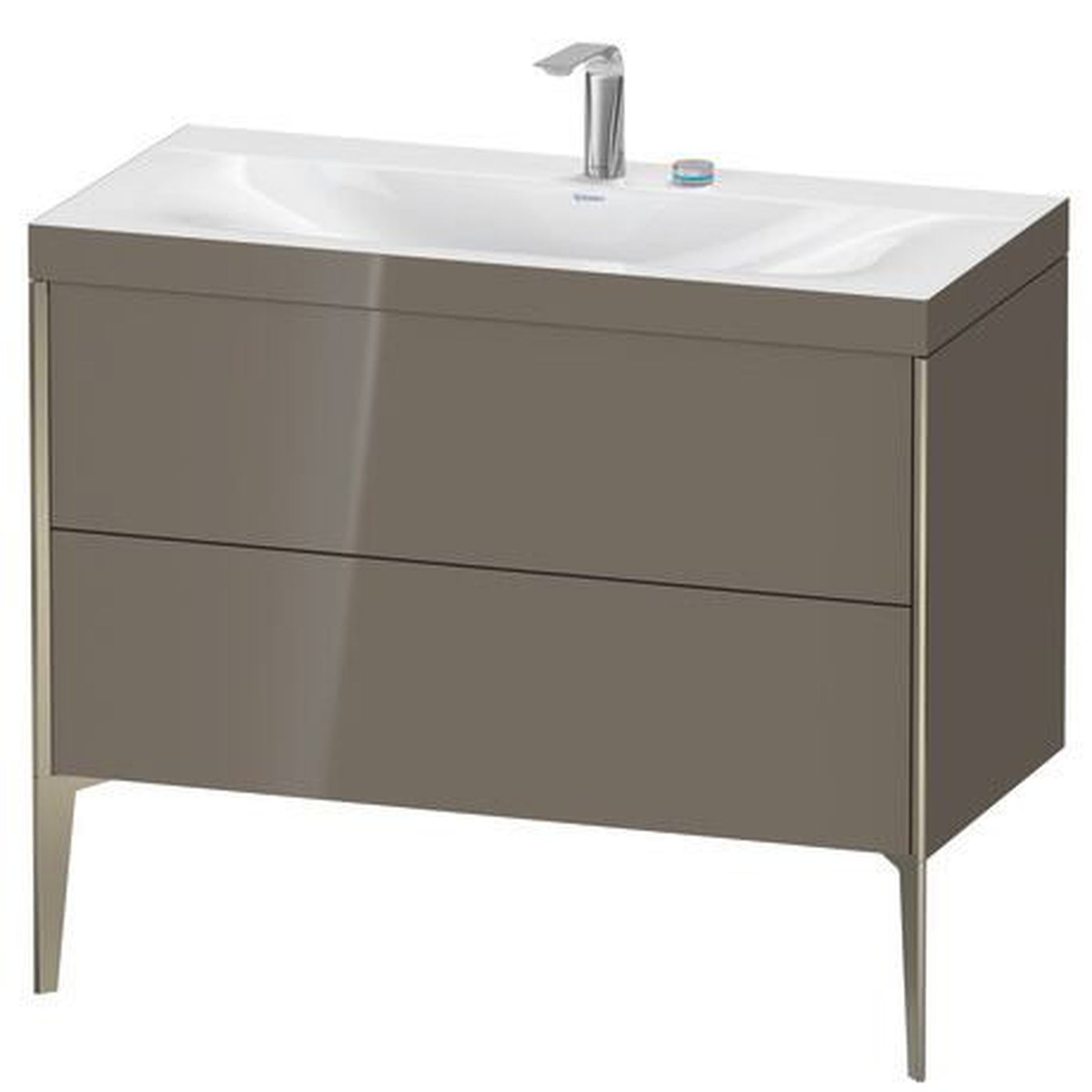 Duravit XViu 39" x 39" x 19" Two Drawer C-Bonded Floorstanding Vanity Kit With Two Tap Holes, Flannel Gray (XV4711EB189C)