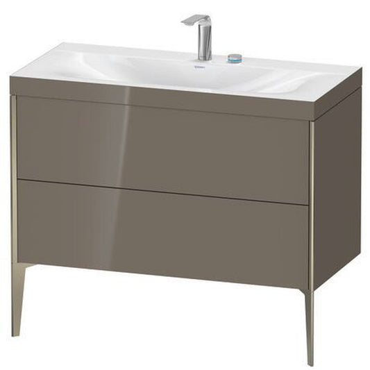 Duravit XViu 39" x 39" x 19" Two Drawer C-Bonded Floorstanding Vanity Kit With Two Tap Holes, Flannel Gray (XV4711EB189C)
