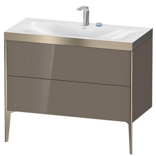 Duravit XViu 39" x 39" x 19" Two Drawer C-Bonded Floorstanding Vanity Kit With Two Tap Holes, Flannel Gray (XV4711EB189P)
