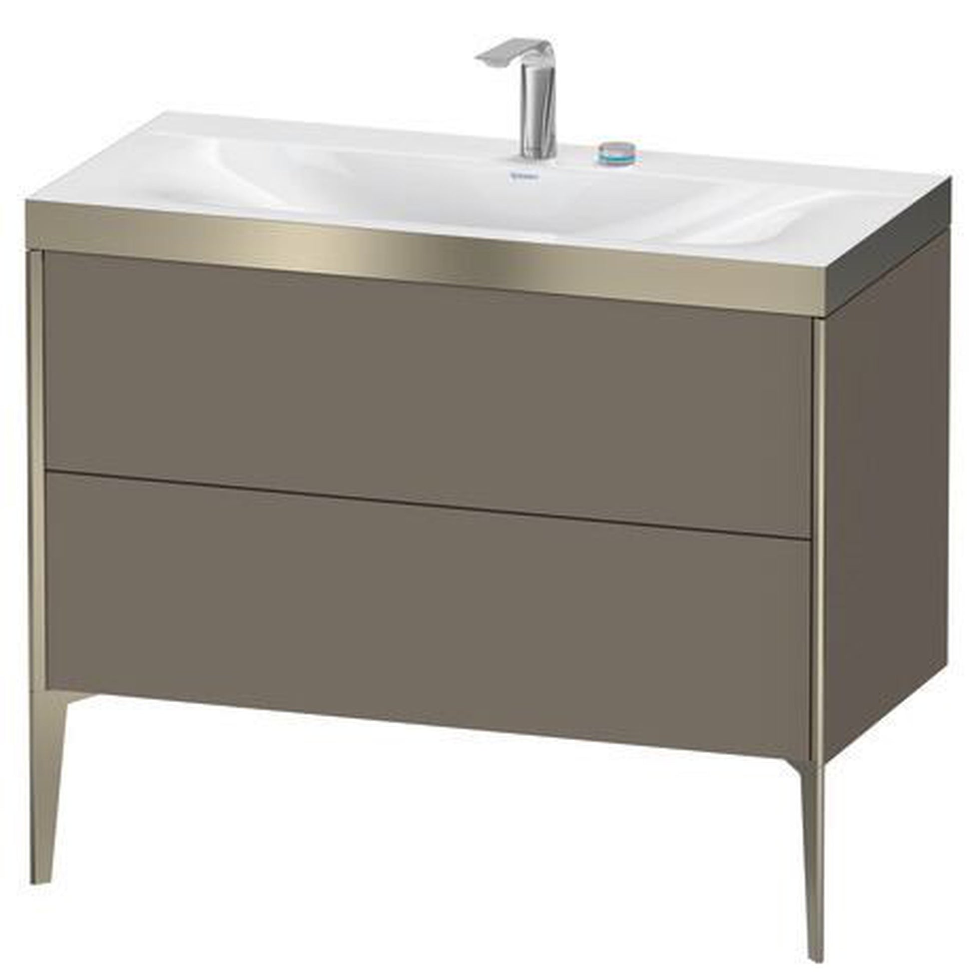 Duravit XViu 39" x 39" x 19" Two Drawer C-Bonded Floorstanding Vanity Kit With Two Tap Holes, Flannel Gray (XV4711EB190P)