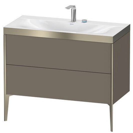 Duravit XViu 39" x 39" x 19" Two Drawer C-Bonded Floorstanding Vanity Kit With Two Tap Holes, Flannel Gray (XV4711EB190P)