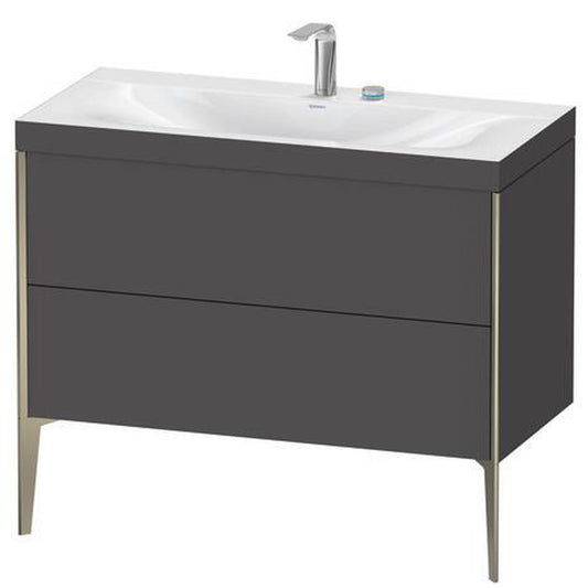 Duravit XViu 39" x 39" x 19" Two Drawer C-Bonded Floorstanding Vanity Kit With Two Tap Holes, Graphite (XV4711EB149C)