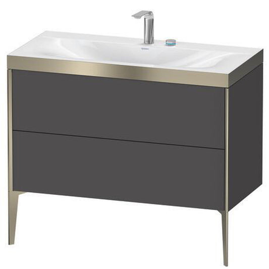 Duravit XViu 39" x 39" x 19" Two Drawer C-Bonded Floorstanding Vanity Kit With Two Tap Holes, Graphite (XV4711EB149P)