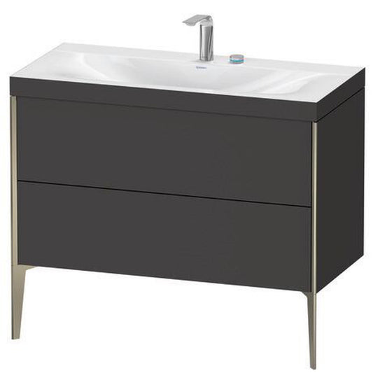 Duravit XViu 39" x 39" x 19" Two Drawer C-Bonded Floorstanding Vanity Kit With Two Tap Holes, Graphite (XV4711EB180C)