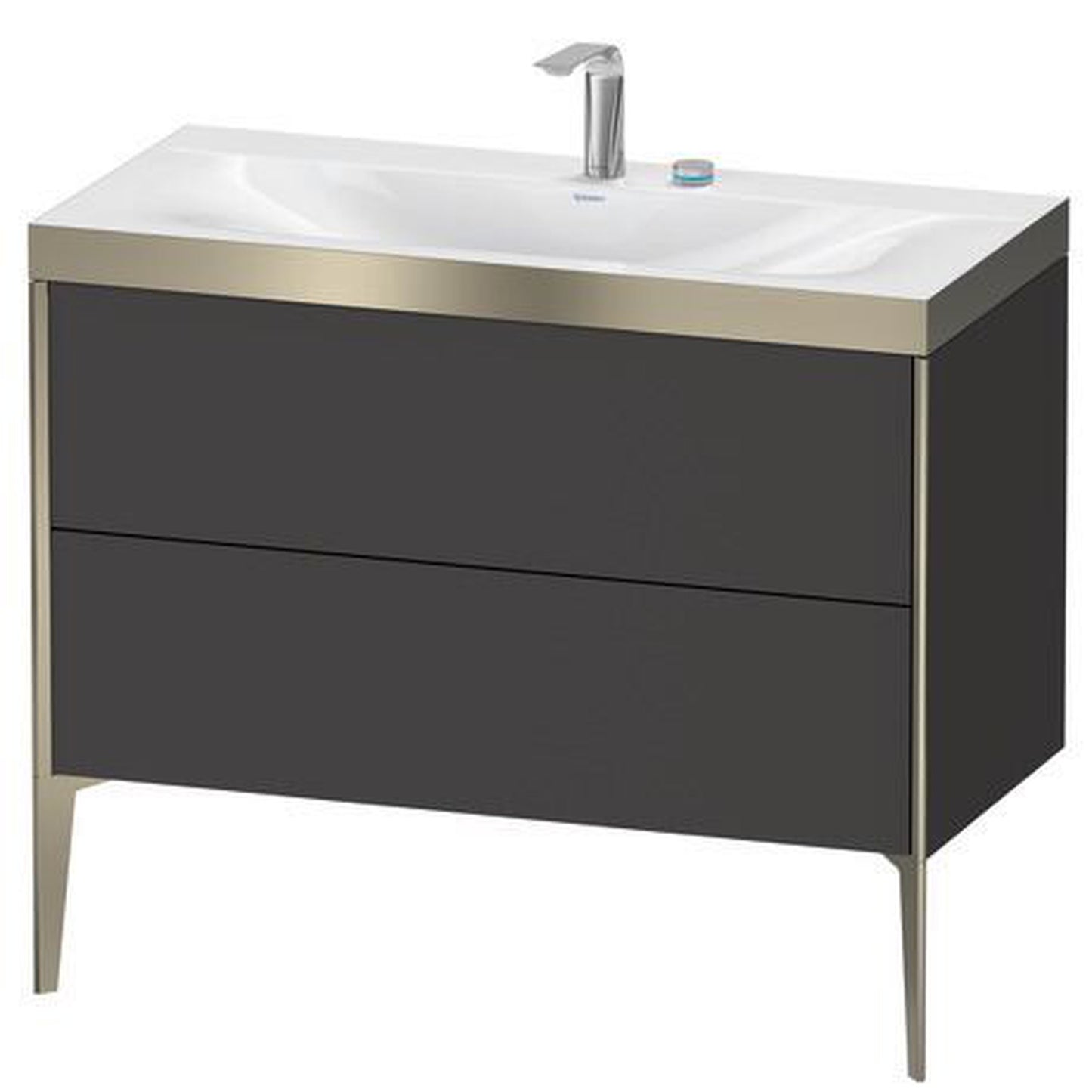 Duravit XViu 39" x 39" x 19" Two Drawer C-Bonded Floorstanding Vanity Kit With Two Tap Holes, Graphite (XV4711EB180P)
