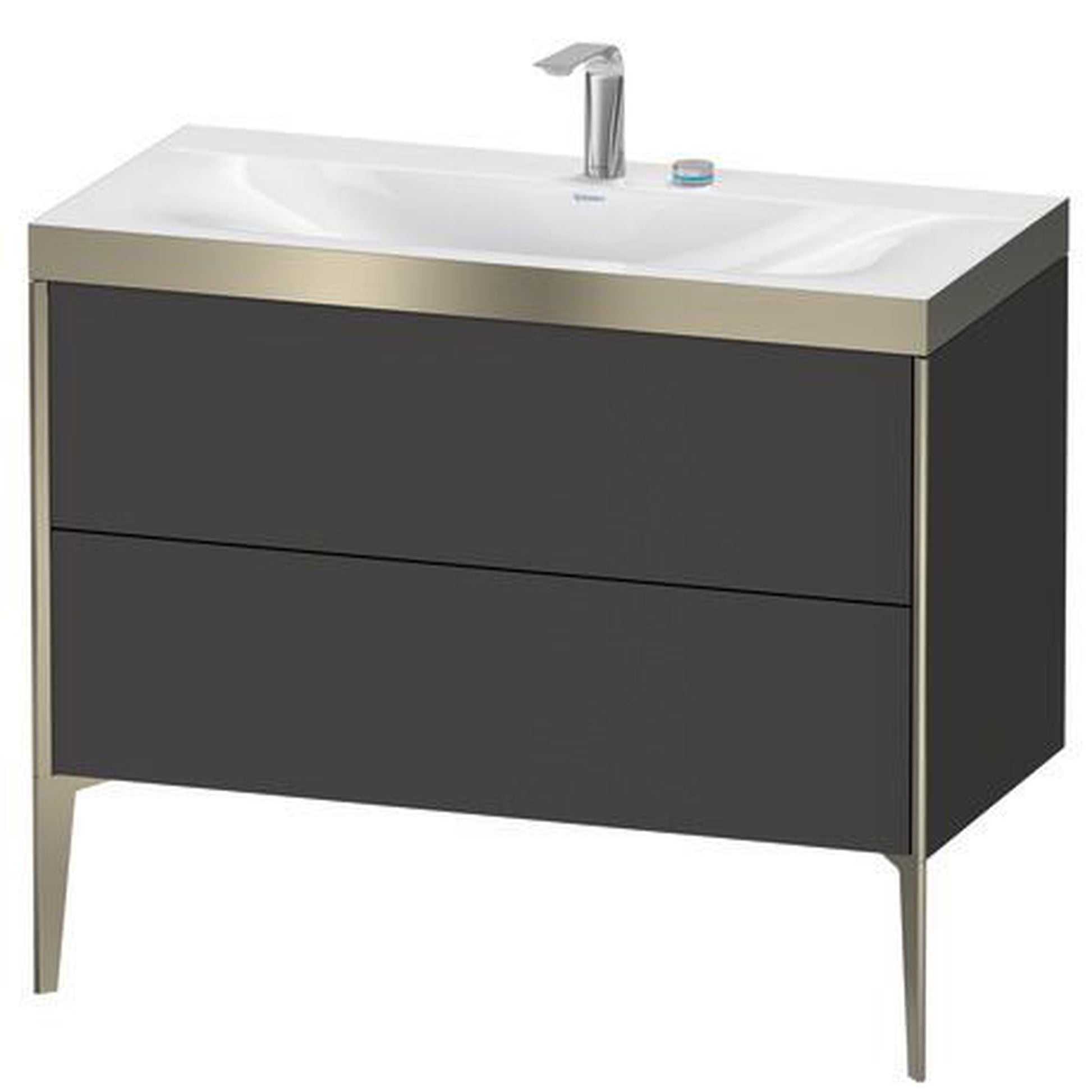Duravit XViu 39" x 39" x 19" Two Drawer C-Bonded Floorstanding Vanity Kit With Two Tap Holes, Graphite (XV4711EB180P)