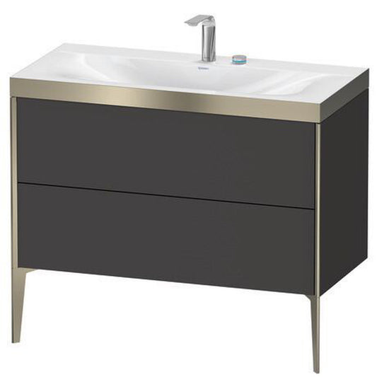 Duravit XViu 39" x 39" x 19" Two Drawer C-Bonded Floorstanding Vanity Kit With Two Tap Holes, Graphite (XV4711EB180P)