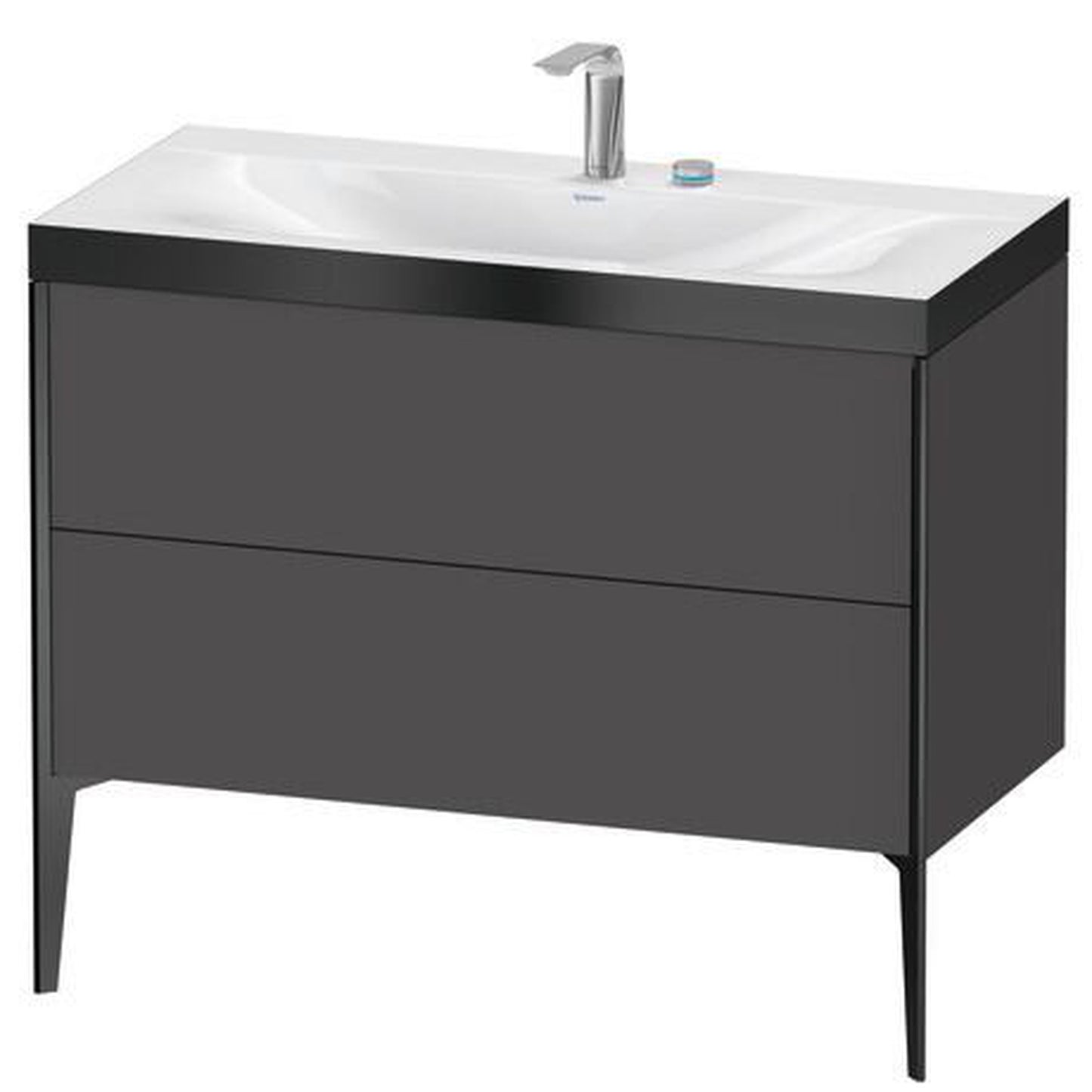 Duravit XViu 39" x 39" x 19" Two Drawer C-Bonded Floorstanding Vanity Kit With Two Tap Holes, Graphite (XV4711EB249P)